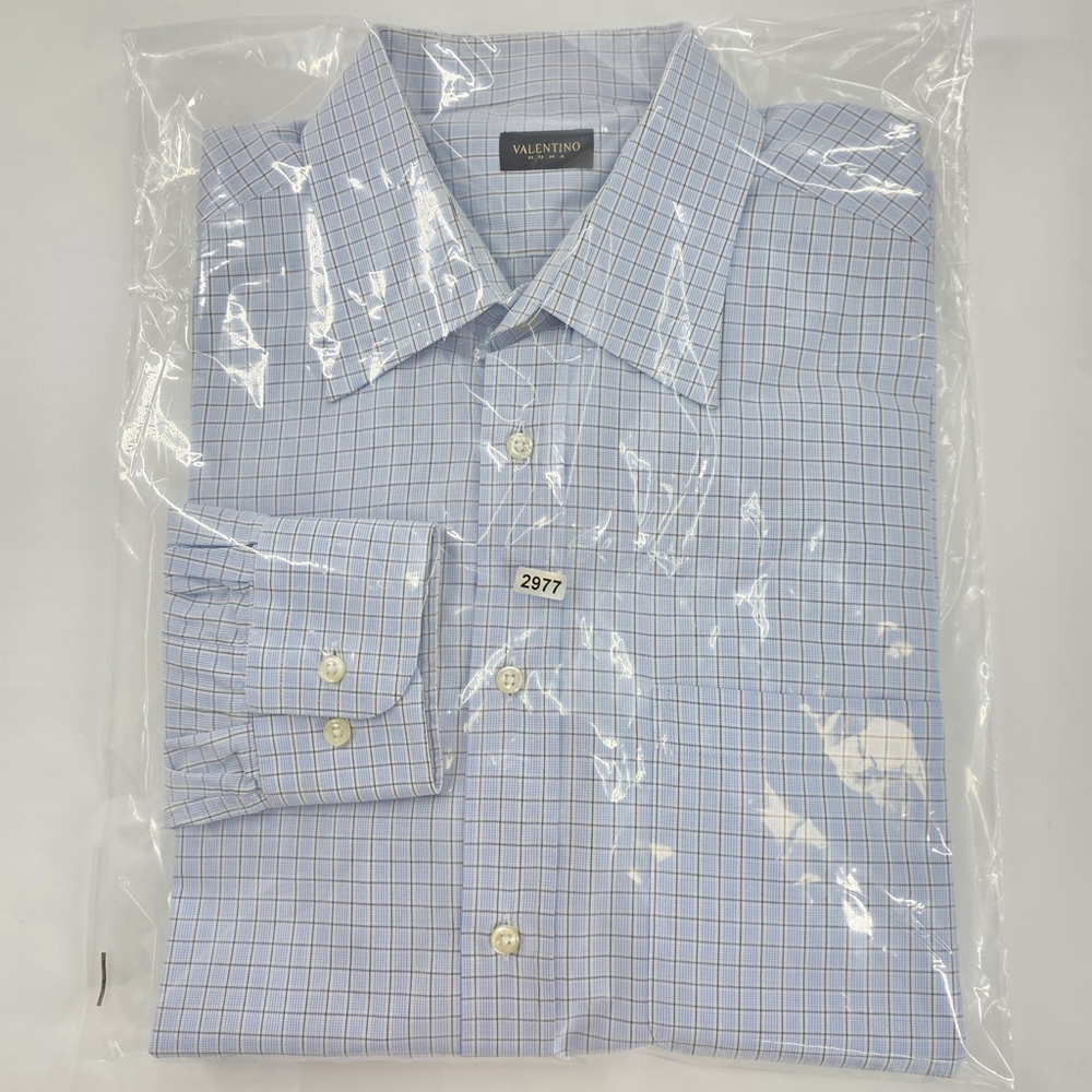 Quiet Luxury Valentino Roma Dress Shirt Men 17.5 Blue Check Italian - Picture 14 of 14